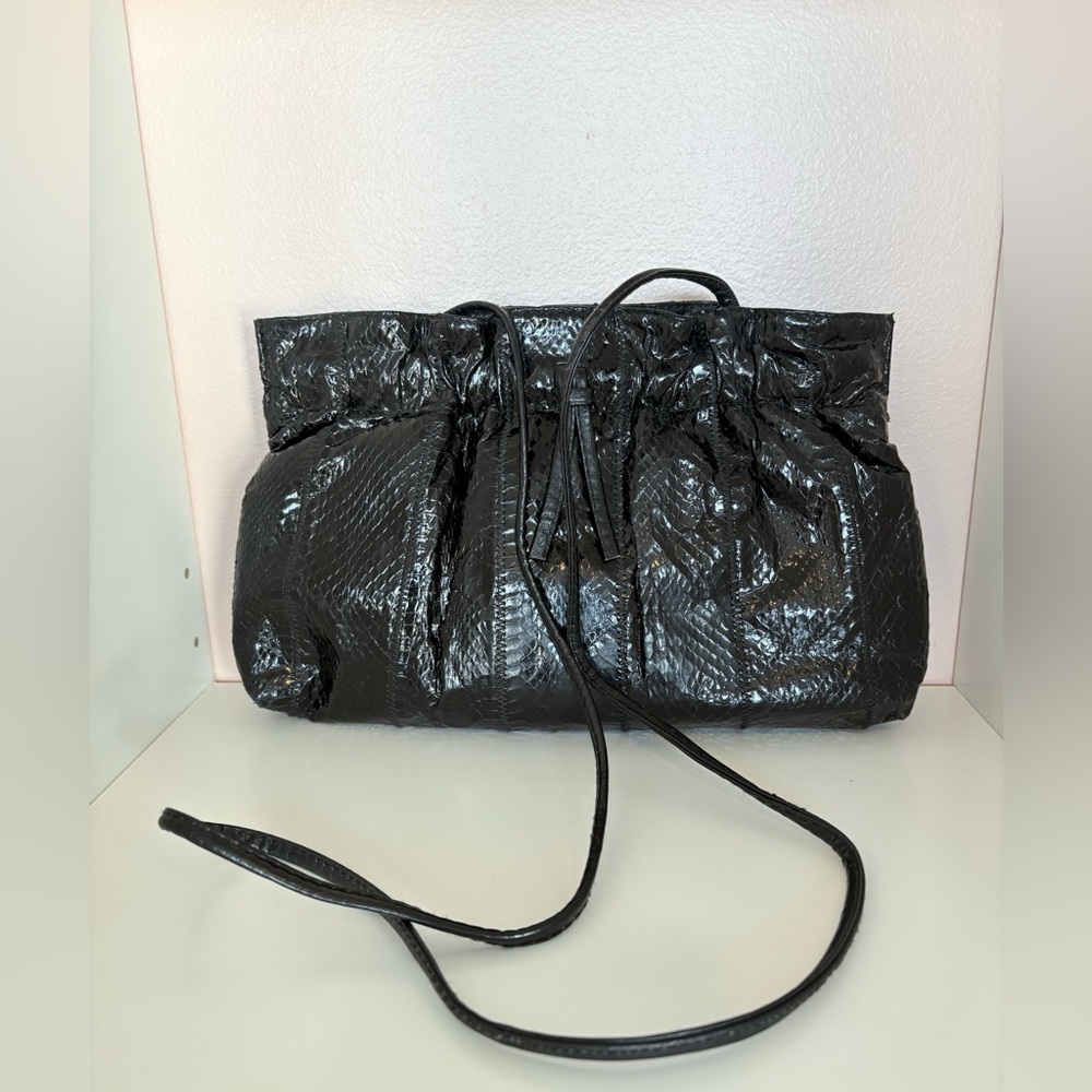 Vintage 80s Palizzio Genuine Snakeskin
Black Small Shoulder Clutch Bag.